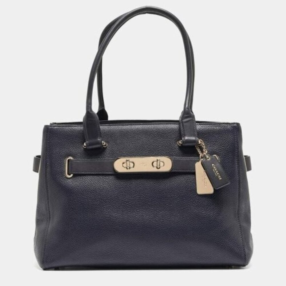Coach Swagger Black Pebbled Leather Satchel Tote Bag Purse